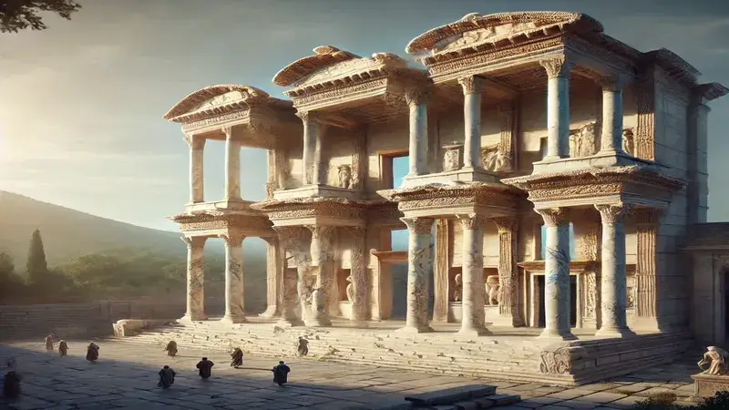 Imagen del Templo de Artemisa con columnas imponentes en la antigua Éfeso