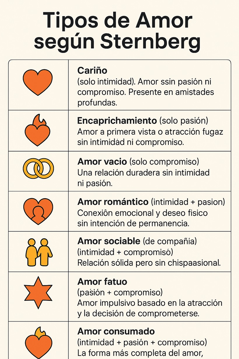 Infografía con los siete tipos de amor